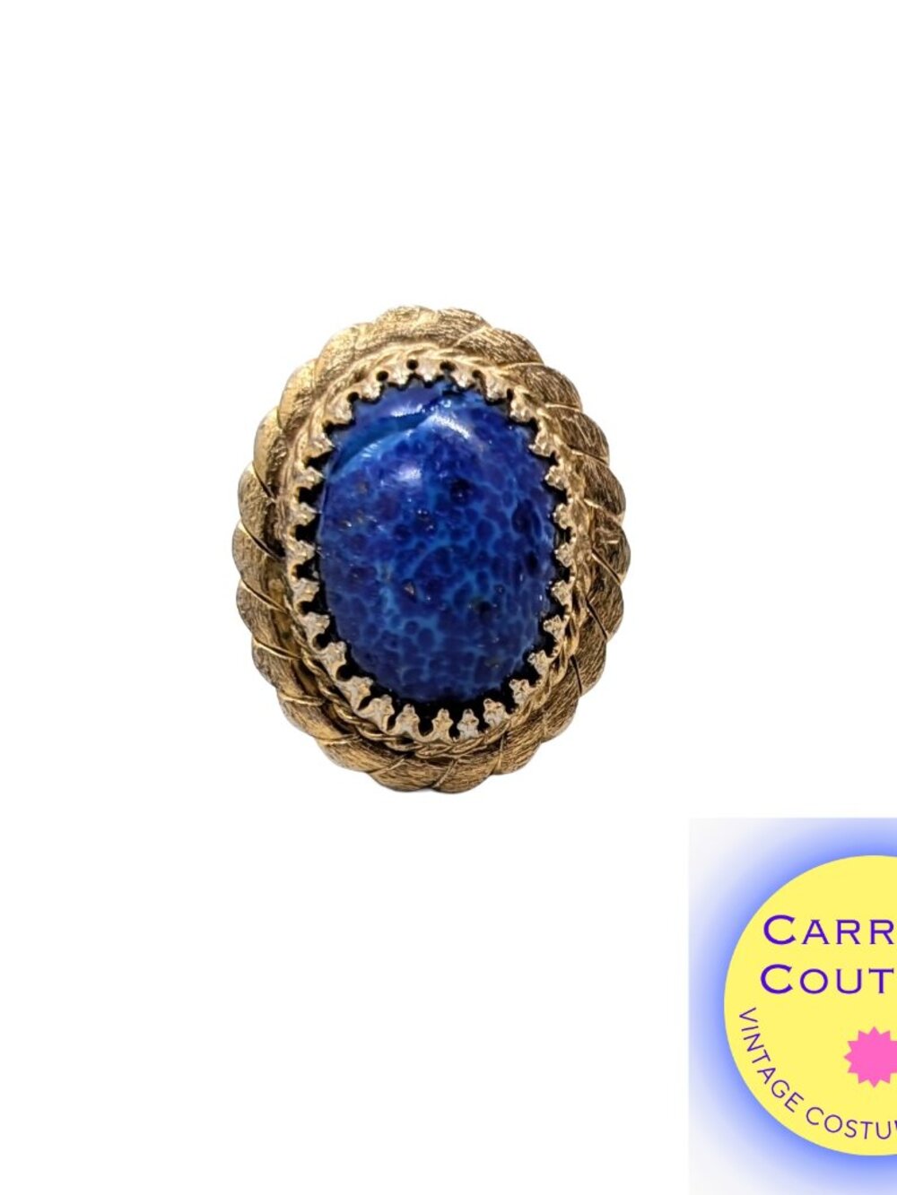 Vintage 1968 Signed Napier Goldtone Cabochon Faux-Lapis "Poison" Adjustable Ring